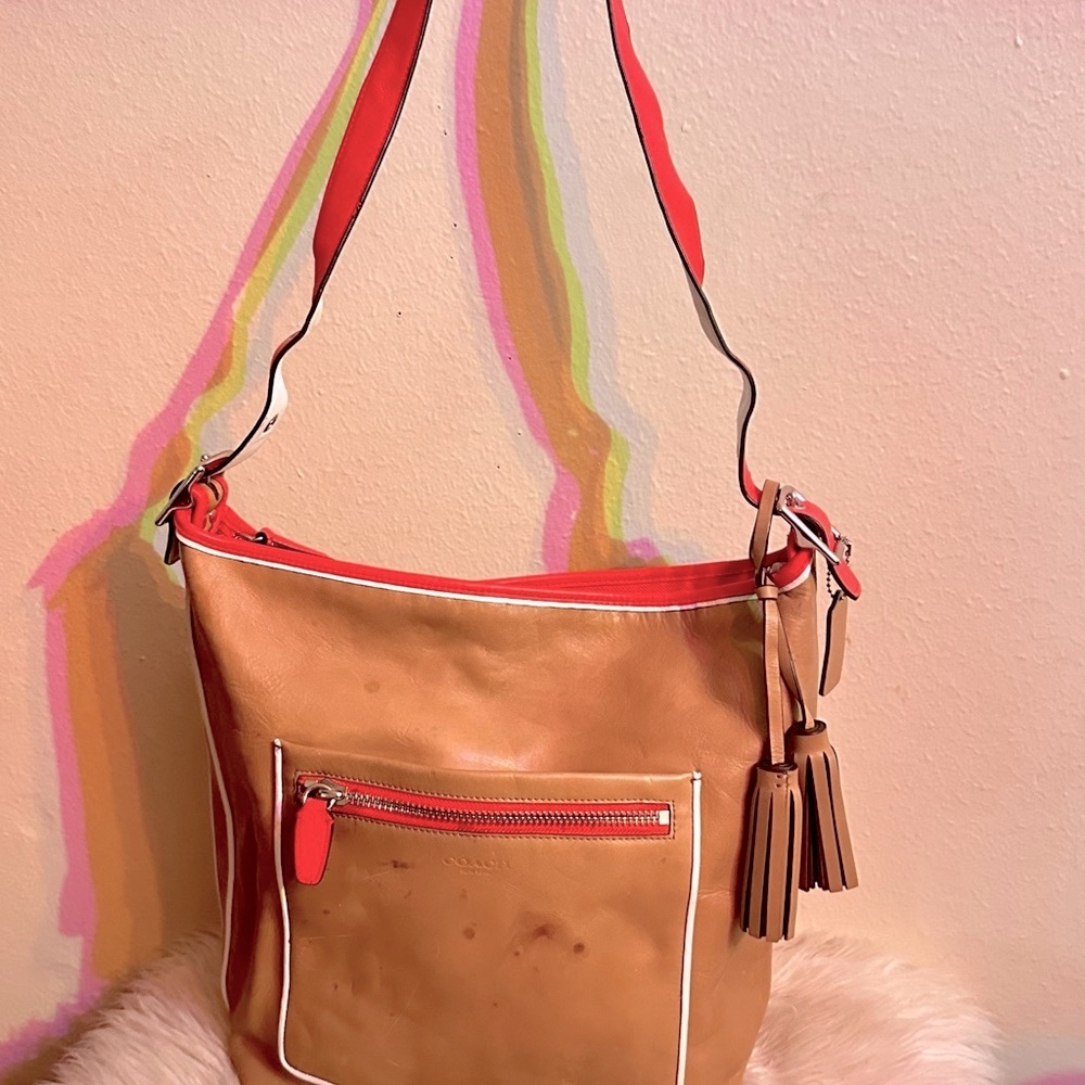 Coach  vintage Legacy Chic Tan crossbody  multi colored Bag with Accents.